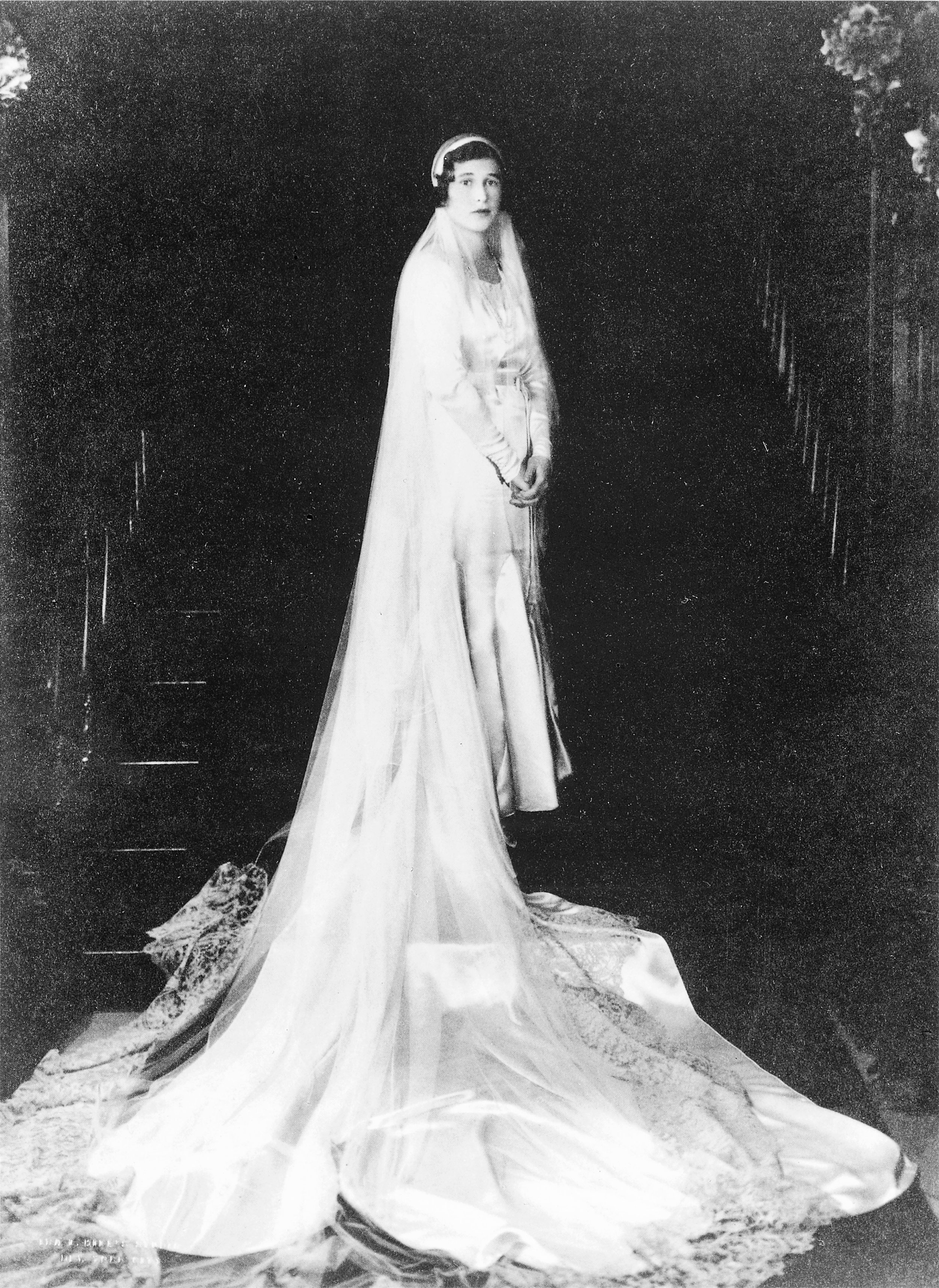 Peggie in wedding dress at Westbury House
