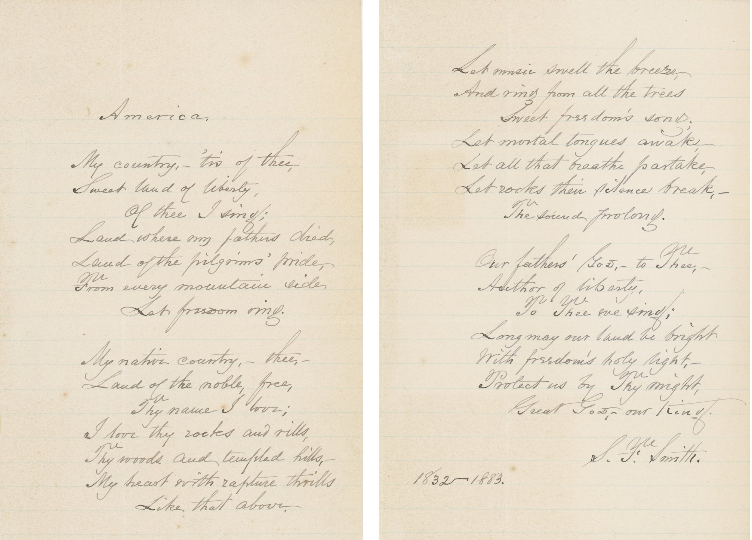 Pages from the Samuel F. Smith Song Manuscript of America