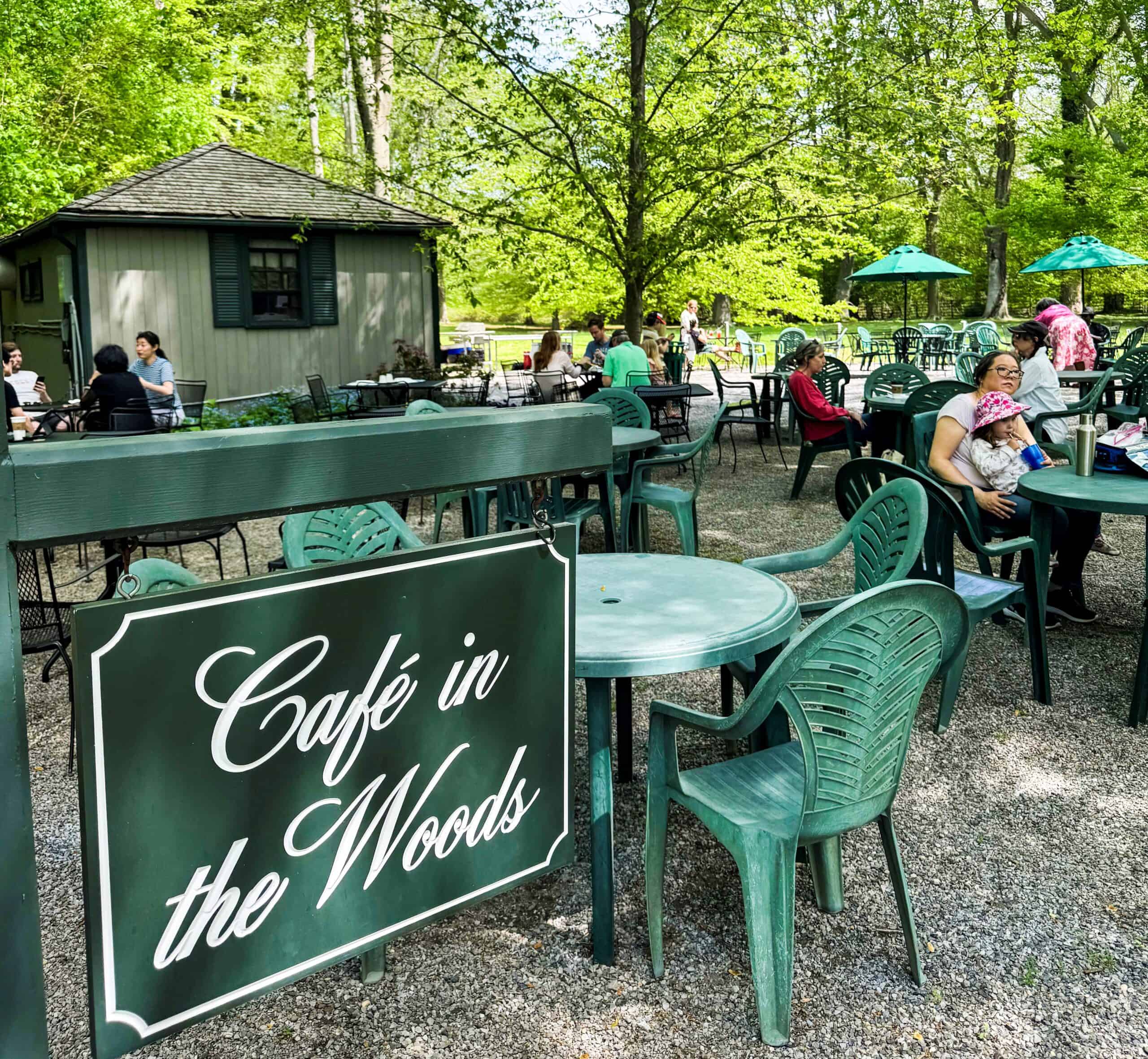 outdoor cafe and tables in the woods